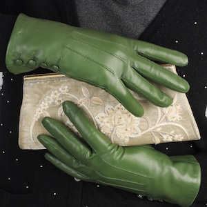 Kate. Women's Silk Lined Button Leather Gloves image 8