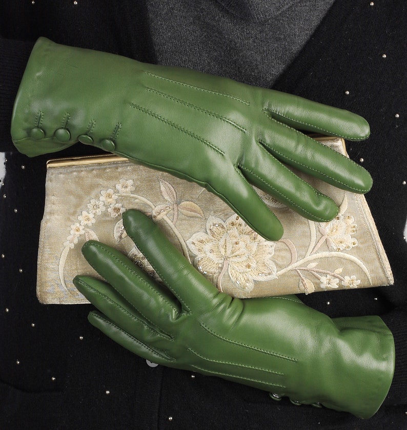 Kate. Women's Silk Lined Button Leather Gloves image 8