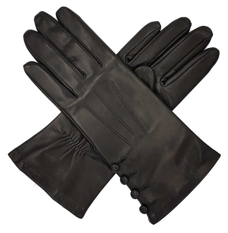 Kate. Women's Silk Lined Button Leather Gloves image 2