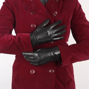 Kate. Women's Silk Lined Button Leather Gloves image 7