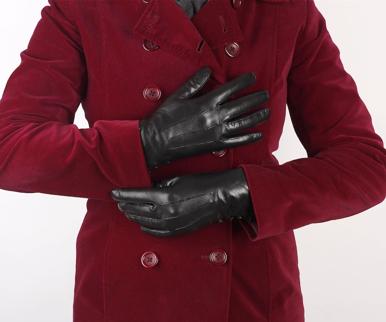 Kate. Women's Silk Lined Button Leather Gloves image 7