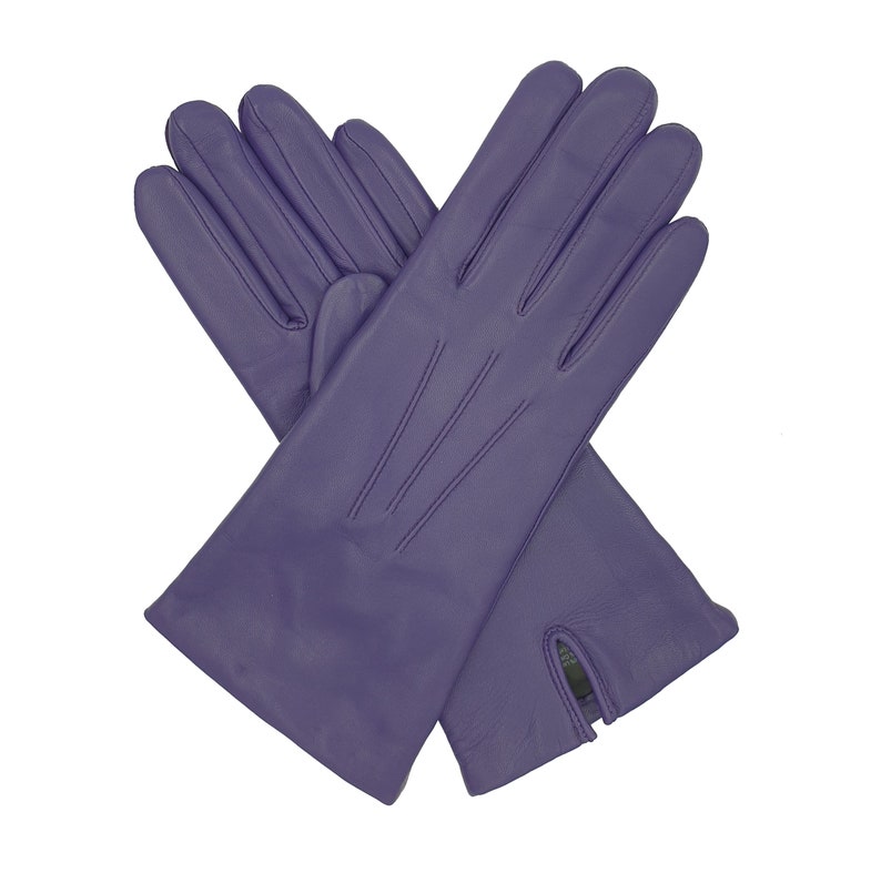 Tilly. Women's Cashmere Lined Leather Gloves Purple