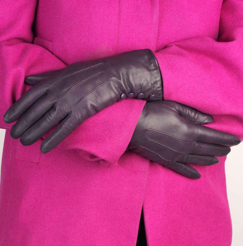 Kate. Women's Silk Lined Button Leather Gloves image 9