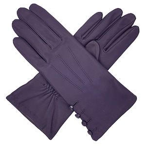 Kate. Women's Silk Lined Button Leather Gloves Purple