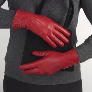 Kate. Women's Silk Lined Button Leather Gloves image 10