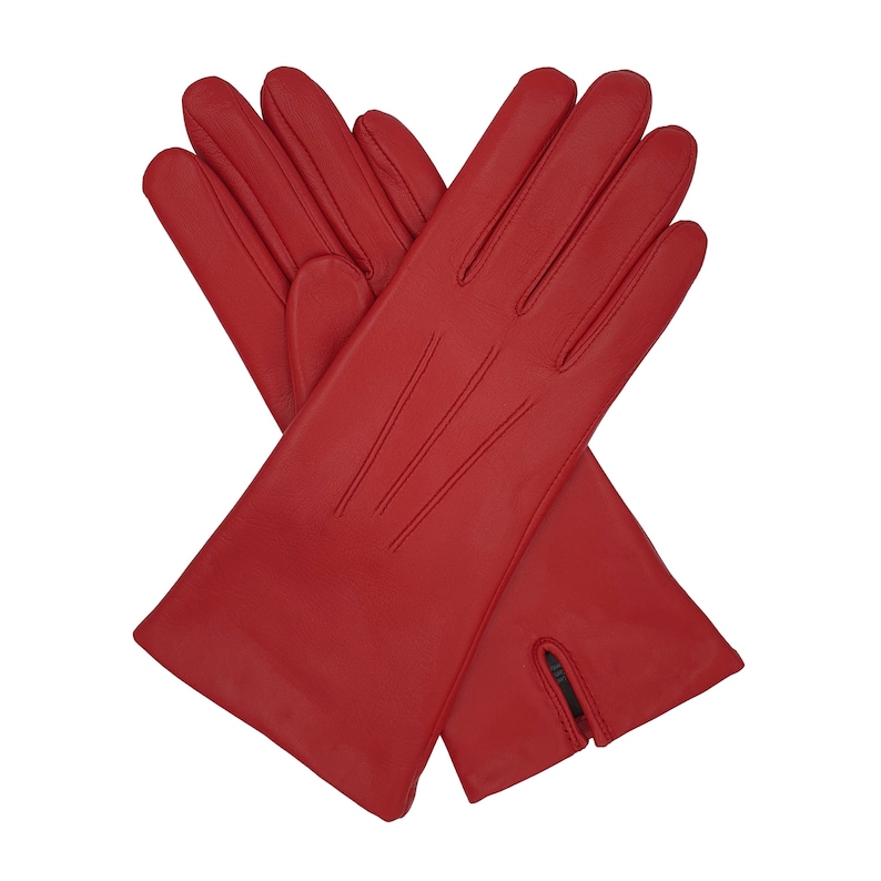 Tilly. Women's Cashmere Lined Leather Gloves Red