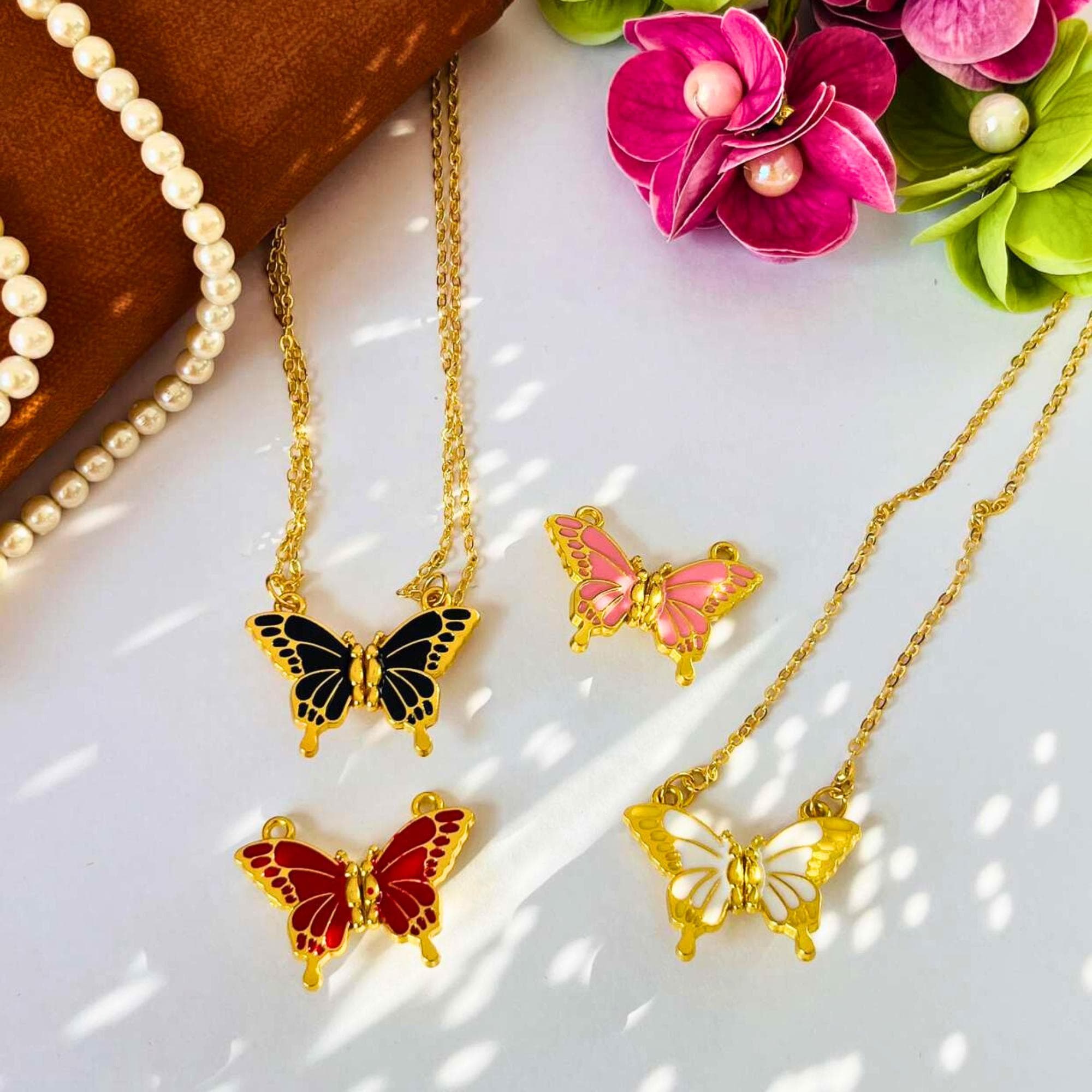Brass Butterfly Pendant Necklace - Matching Couples Jewelry, Magnet…