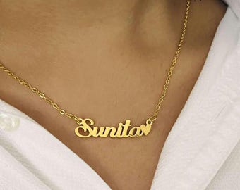 Custom Name Necklace, 18K Gold Plated Name Necklace, Personalized