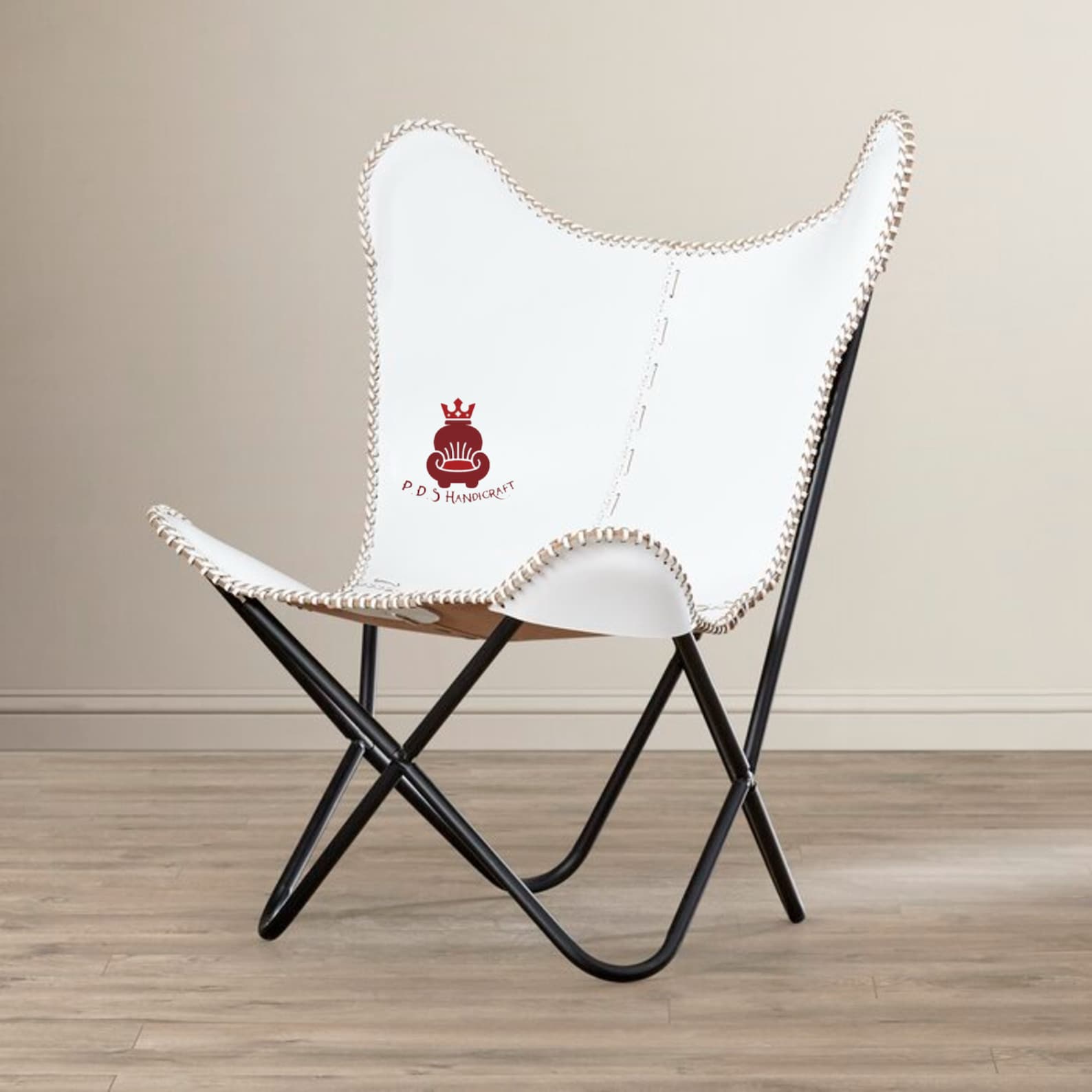 White Leather Butterfly Chair Cover with Iron Frame Relaxing Etsy