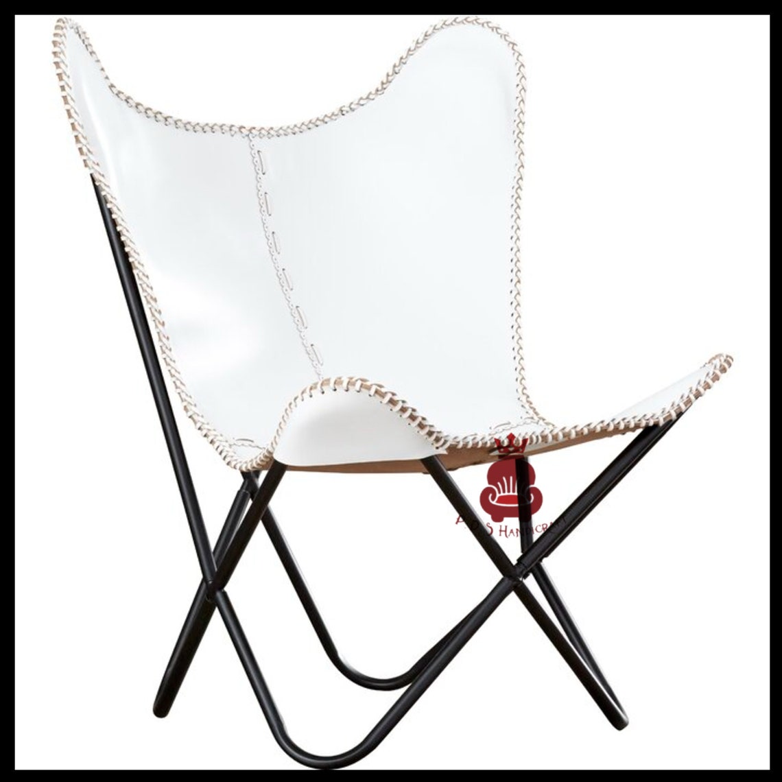 White Leather Butterfly Chair Cover with Iron Frame Relaxing Etsy