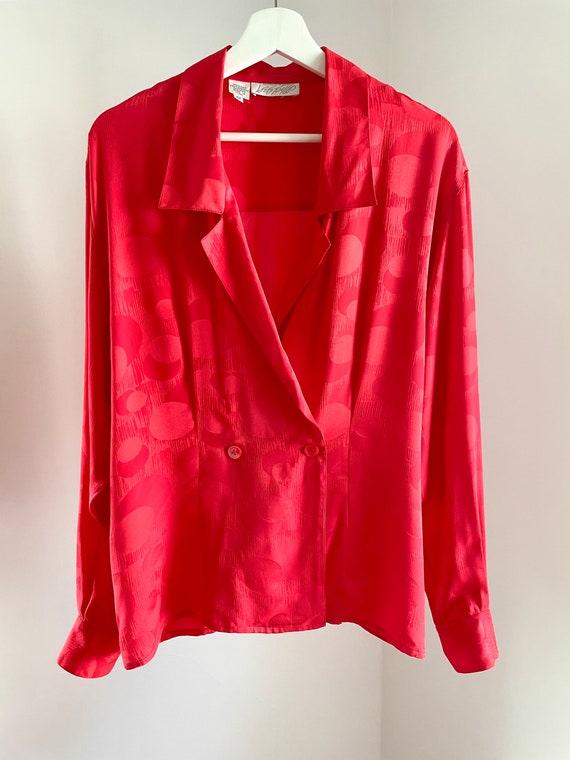 Vintage 1980s Sexy Red Silk Blouse