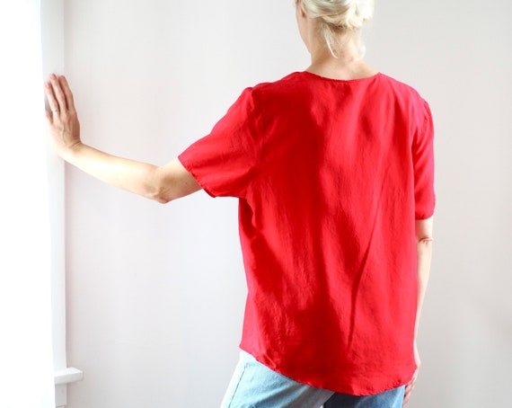 Vintage Red Washed Silk Blouse - image 6