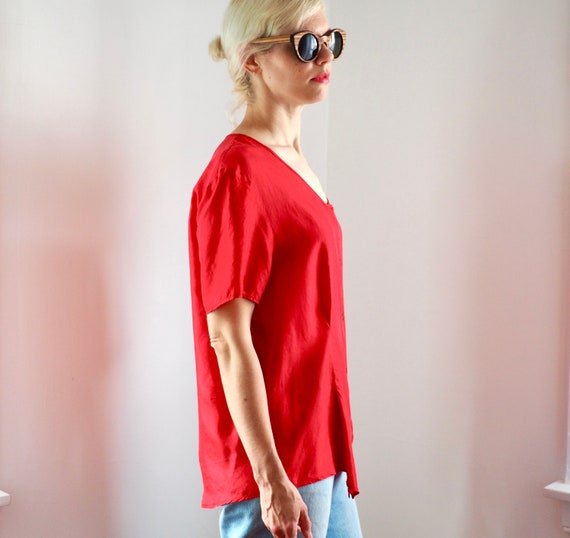 Vintage Red Washed Silk Blouse - image 4