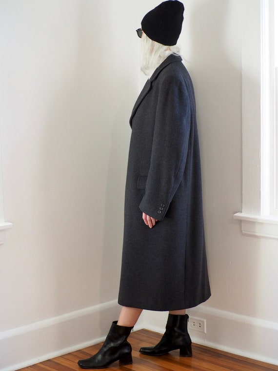 Vintage Minimalist Charcoal Grey Wool Maxi Coat, … - image 2