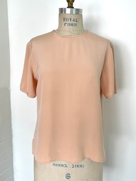 Vintage 1990s Blush Pink Minimalist THICK Silk Te… - image 3