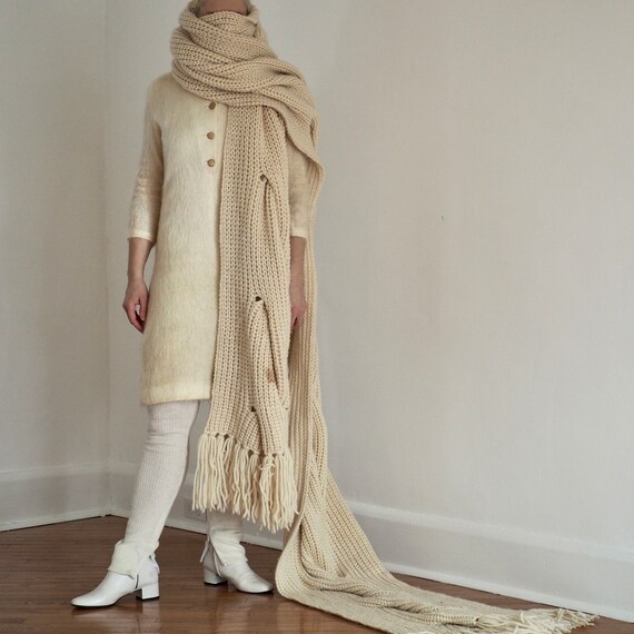 Vintage 1960s Cream Mohair Shift Dress