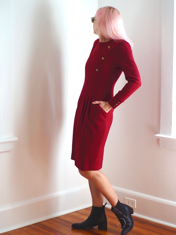 MILA SCHÖN Vintage Dark Red Wool Dress, Made in I… - image 3