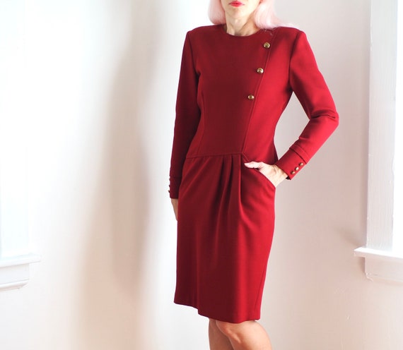 MILA SCHÖN Vintage Dark Red Wool Dress, Made in I… - image 1