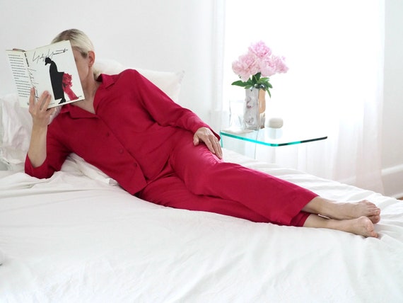 Vintage Classic Red Silk Satin Pajamas - image 1