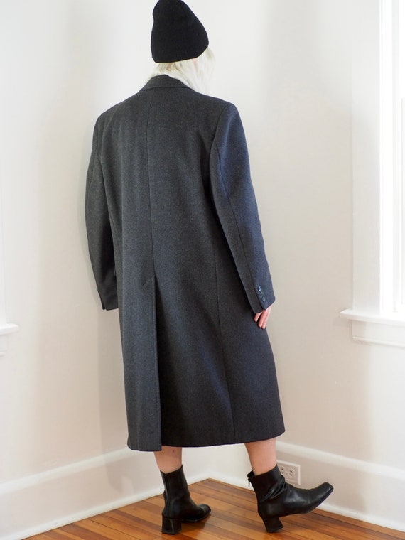 Vintage Minimalist Charcoal Grey Wool Maxi Coat, … - image 3