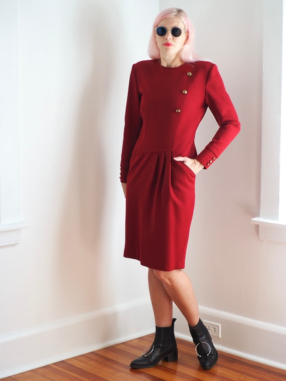 MILA SCHÖN Vintage Dark Red Wool Dress, Made in I… - image 2