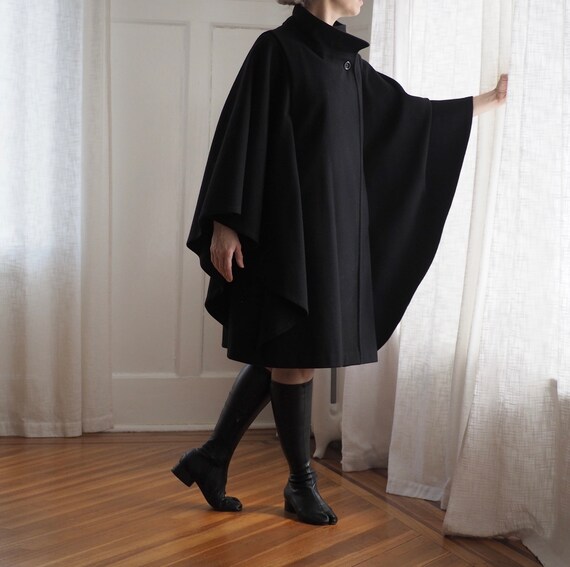 Vintage 1960s Black Wool Cape