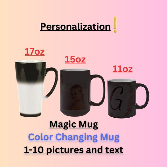 11oz Magic Mug in Black. Color Changing Mug With Heat Activation.  Customizable. 