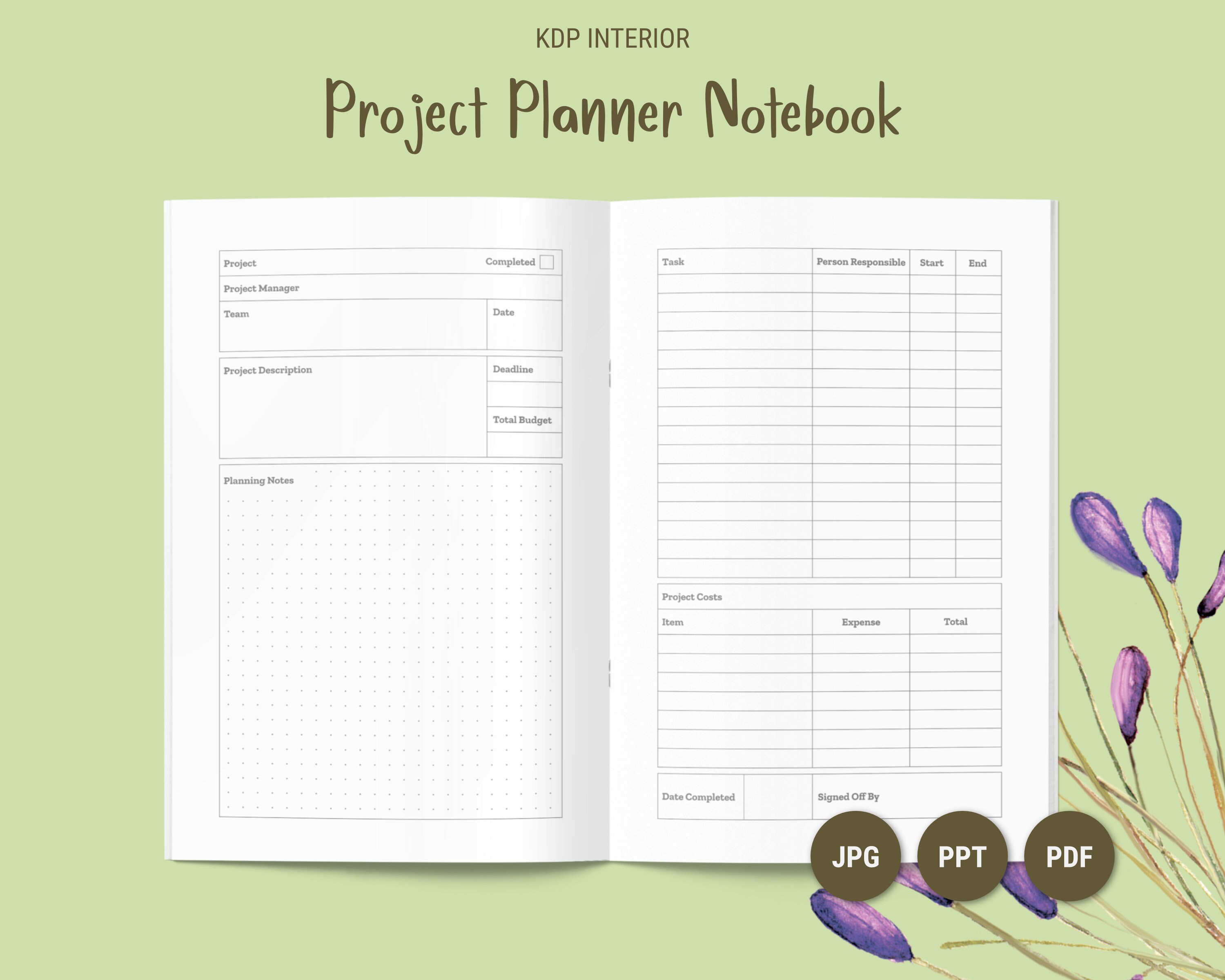 Project Planner KDP Template KDP Interiors Printable Planner Size 6 X 9 ...