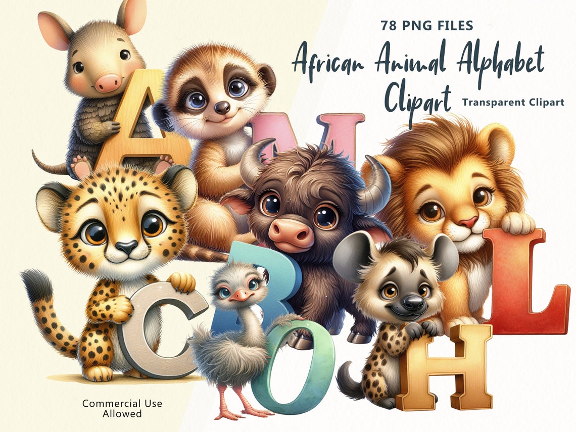 African Animal Alphabet Clipart - Adorable Letter Graphics, Perfect for ...