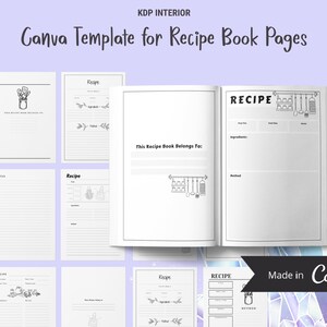 Editable Canva Recipe Book Pages | KDP Templates | KDP Interiors | Printable | Various Sizes