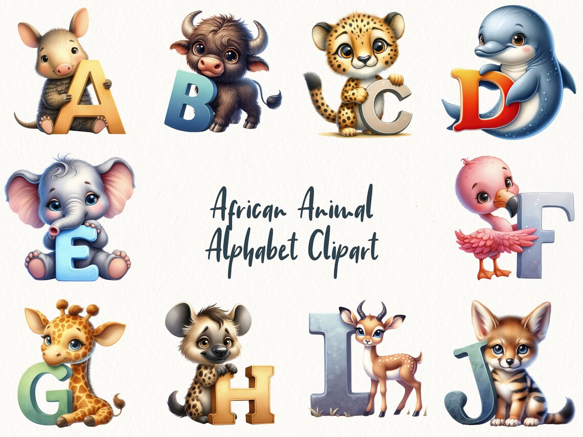 African Animal Alphabet Clipart - Adorable Letter Graphics, Perfect for ...