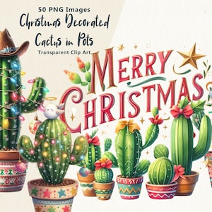 Décoration de Noël Cactus ClipArt, Clipart Noël, graphiques PNG transparents, à usage Commercial