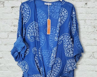 Paisley Print Tie Front Cotton Shrug