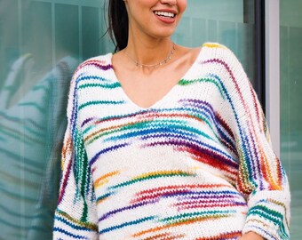 Wool Mix Multicoloured V-Neck Jumper