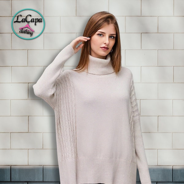 Cable Knit Panelled Roll Neck Jumper