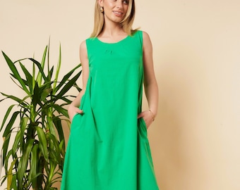 Linen Blend Sleeveless Dress (Made in Italy)