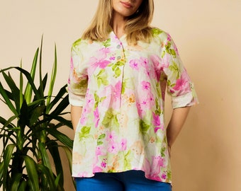 Sorrento inspirierte floral gemusterte Leinenbluse