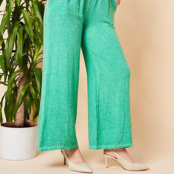 Relaxed Fit Crushed Linen Trousers