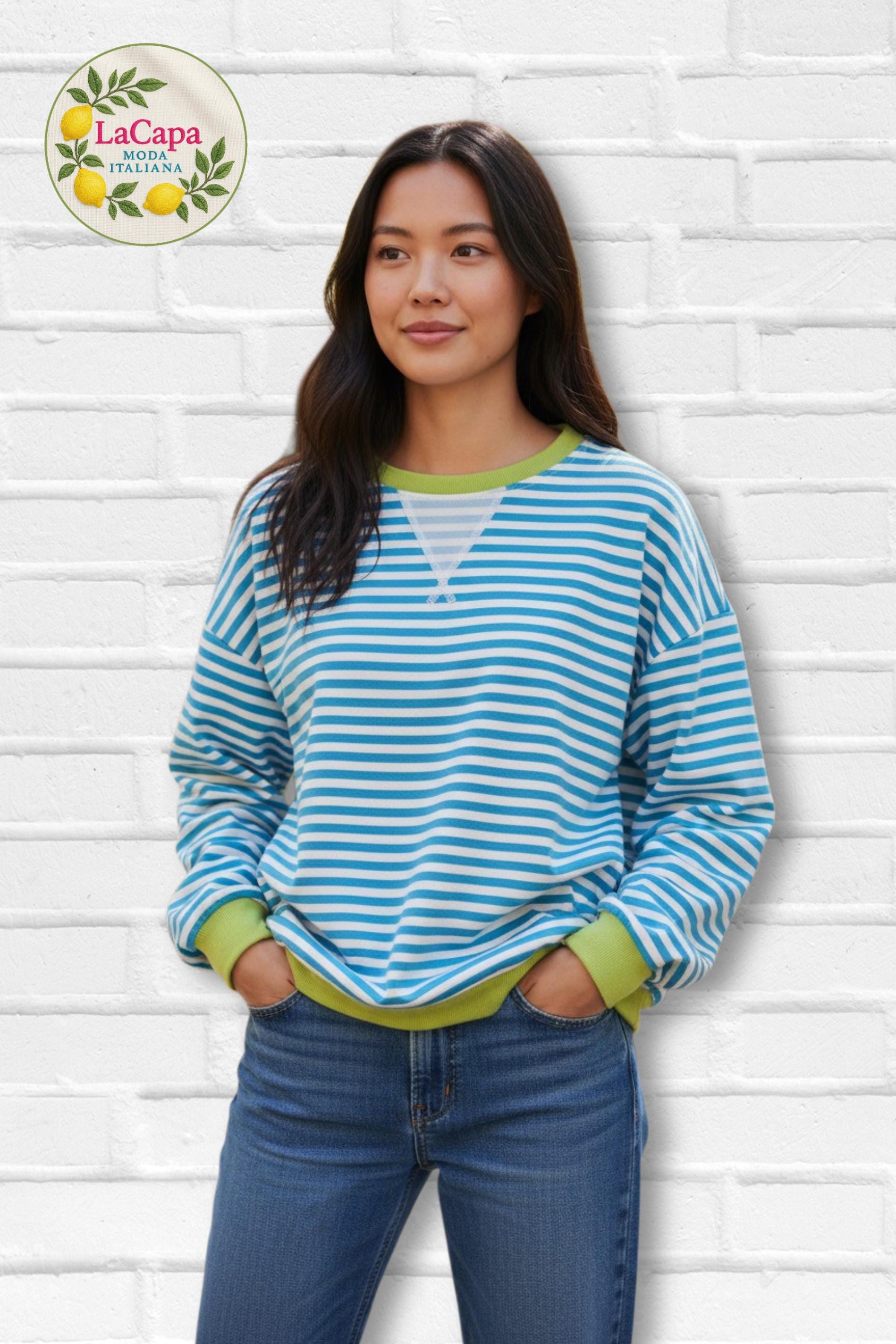Candy Striped Cotton Sweatshirt (Made in Italy)