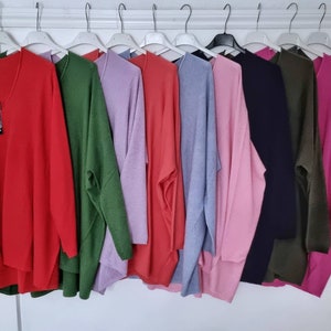 Super Soft Baggy Fine Knit Jumper with V-Neck by Alpini (Made in Italy)
