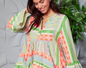 Aztec / Mykonos Embroidered 'Baby Doll' Cotton Tunic Top