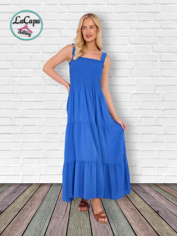 sachin and babi light blue dress Radia shirred square neck dress – White Leaf Boutique main image 1
