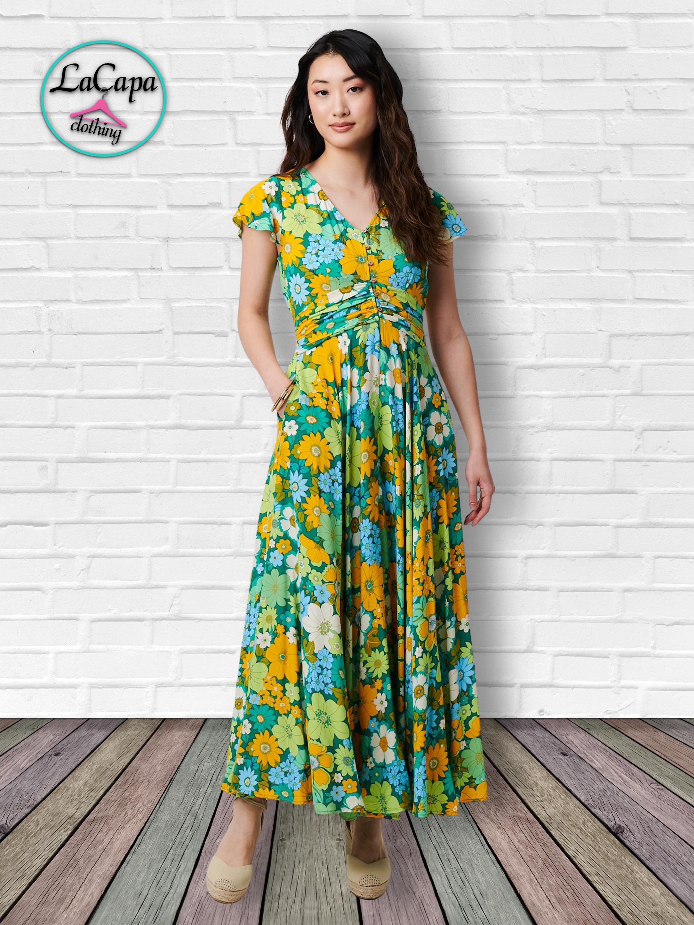 Ruched Front Vintage Floral Maxi Dress by Stella Morgan - Etsy