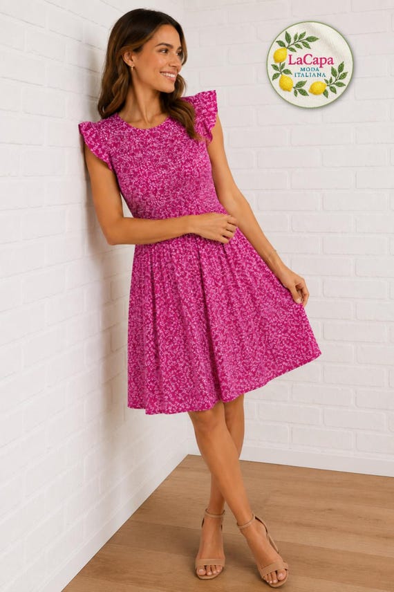 Ditsy Floral Smocked Knee-length Midi Dress With Flutter Sleeves