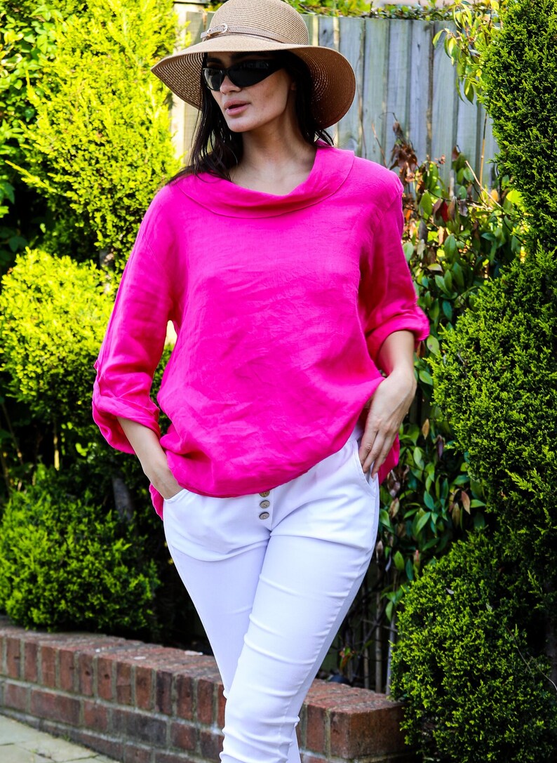 Cowl Neck Linen Top - Picnic Florette