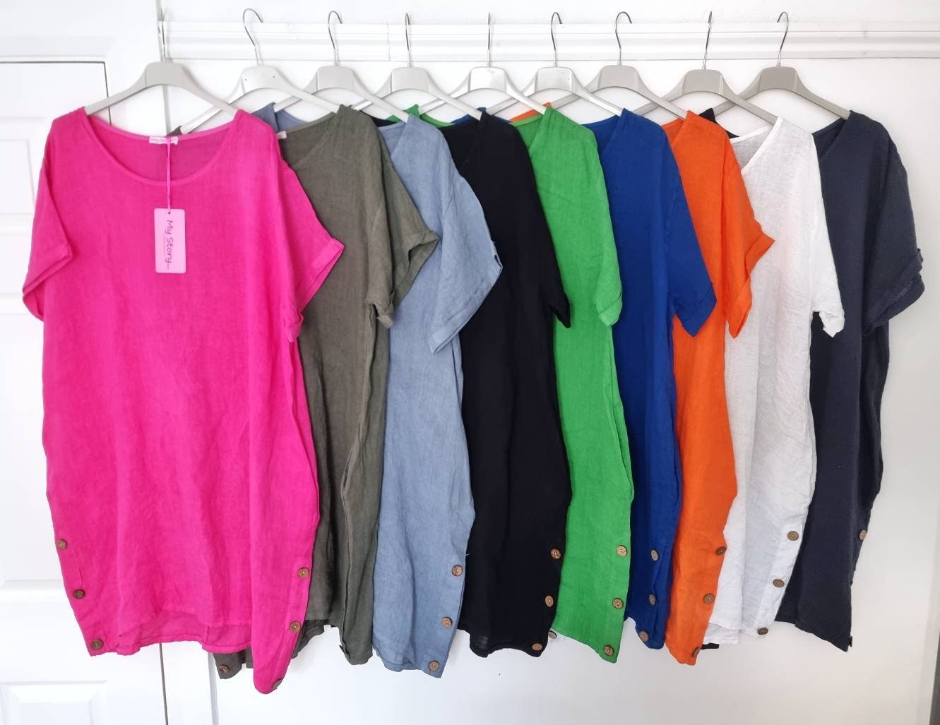 Linen Tunic Dress With Decorative Buttons (made in Italy) UK - Main Image