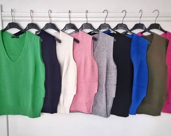 Super Soft Knit V-Neck Tank Top Jumper by Alpini (Made in Italy)