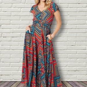 Ruched Front Maxi Dress by Stella Morgan Floral or Geometric Pattern image 2