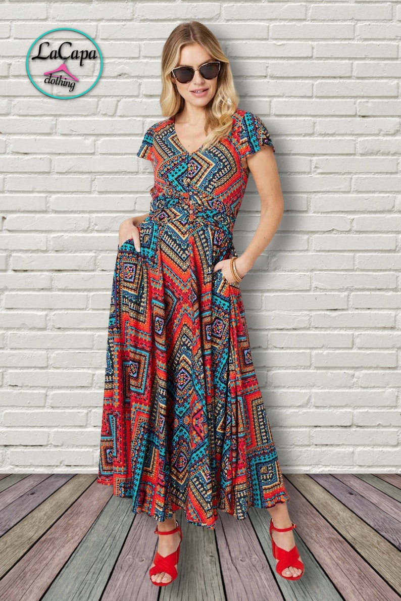 Ruched Front Maxi Dress by Stella Morgan Floral or Geometric Pattern image 2