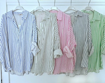 Linen Collared Striped Blouse (Made in Italy)